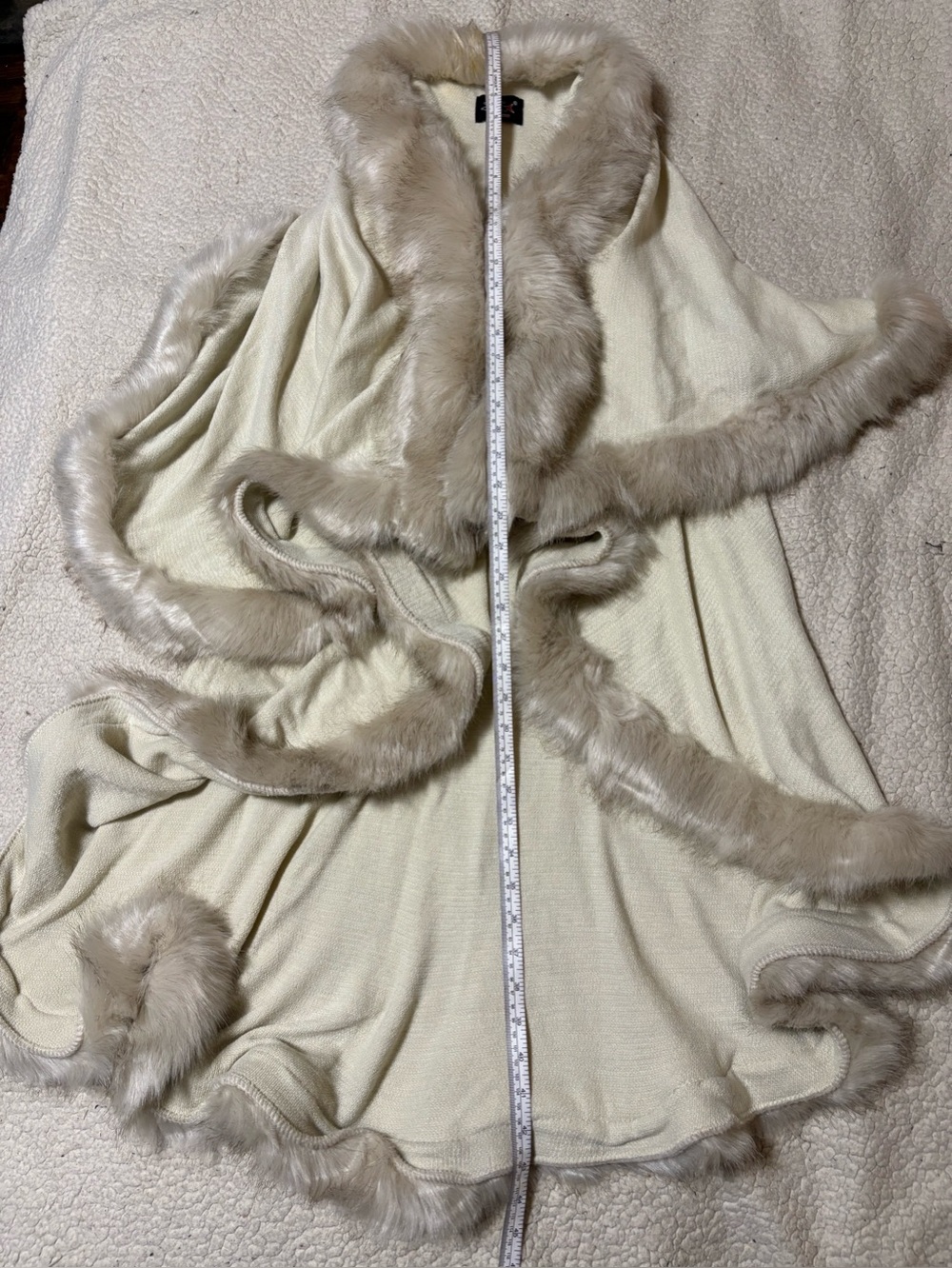 Faux Fur Trim Shawl Cape - Picture 6 of 11